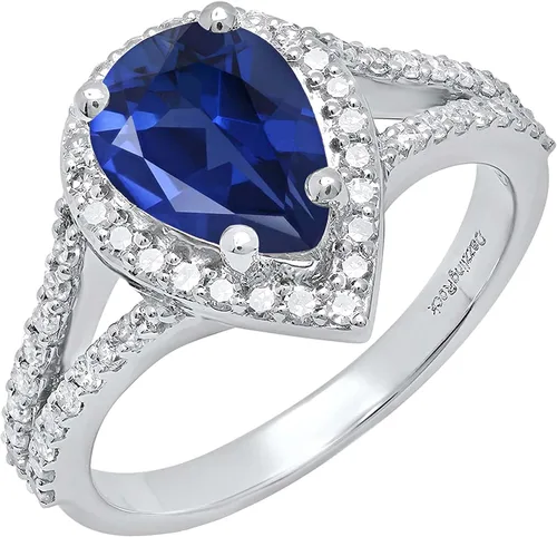 Miniatura 33 de Dazzlingrock Collection Anillo de compromiso con forma de lágrima y diamante blanco natural redondo de 0.45 quilates con halo de diamantes blancos