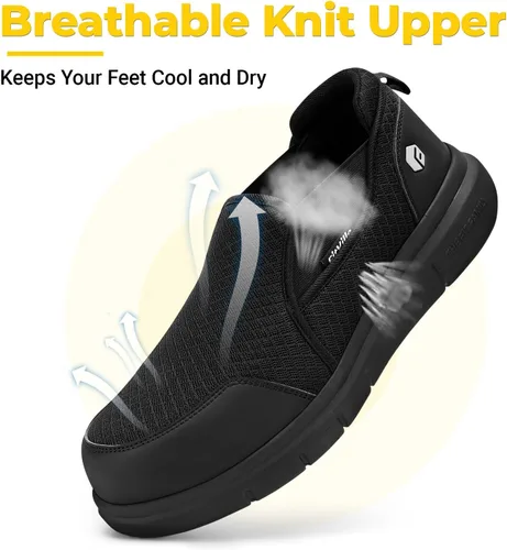 Miniatura 5 de FitVille Zapatos con punta de acero para hombre, zapatos de trabajo con punta compuesta extra ancha para hombre, prueba de punción, V1