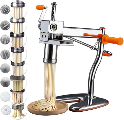 Máquina para hacer pasta | Máquina para hacer fideos, prensa de pasta de acero con 8 moldes para uso doméstico, máquina de pasta hace Maccheroni