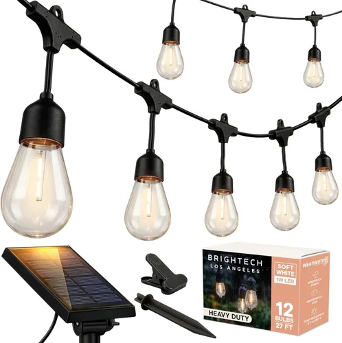Miniatura 17 de Brightech Ambience Pro - Cadena de luces solares de 27 pies para exteriores, luces de patio impermeables de grado comercial con bombillas Edison