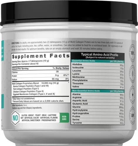 Miniatura 2 de Horbäach Proteína en polvo multicolágeno de 16 onzas Tipo I, II, III, V, X Sin sabor para hombres y mujeres Suplemento sin OMG, sin gluten
