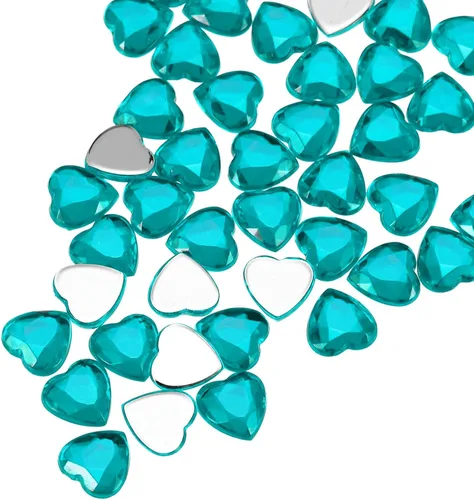 Miniatura 38 de MECCANIXITY 60 calcomanías acrílicas de diamantes de imitación de corazón de 0.315 in con parte trasera plana, gemas de plástico para manualidades