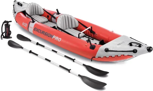 Intex 68309EP Excursion Pro K2 Juego de kayak inflable: incluye remos de kayak de lujo de 86 pulgadas y bomba de alto rendimiento - PVC SuperTough -