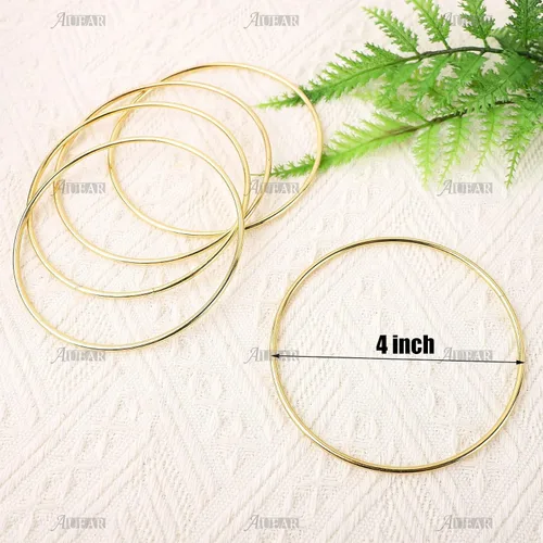 Miniatura 2 de AUEAR, Paquete de 10 anillos de metal dorado de 4 pulgadas para atrapasueños de macramé para decoración de mesa