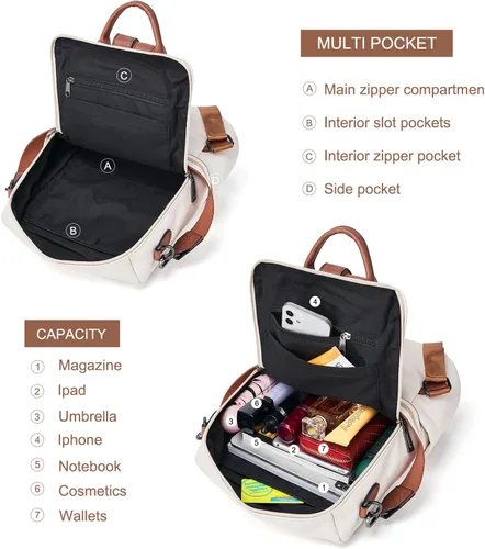 Miniatura 3 de Mochila de cuero para mujer bolso de hombro convertible de moda para mujer, impermeable, antirrobo con pulsera, M