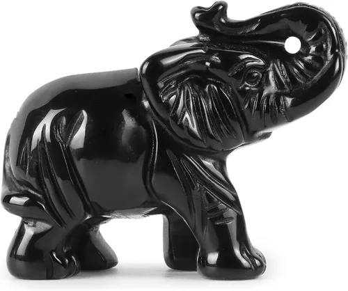 Miniatura 4 de Artistone Estatua de elefante de cristal de obsidiana negra, escultura de animales tallada a mano para decoración del hogar, adornos de escritorio