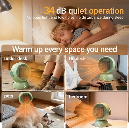 Miniatura 5 de Calentador de espacio, calentadores eléctricos portátiles para habitación pequeña, para uso en interiores, dos velocidades, 1200 W, mini