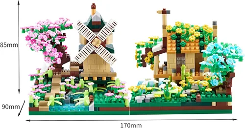 Miniatura 5 de Kadablk Conjunto de Construcción de Microbloques de Casa del Árbol Sakura, Conjunto de Construcción de Modelo de Molino de Viento de Amistad, 1200