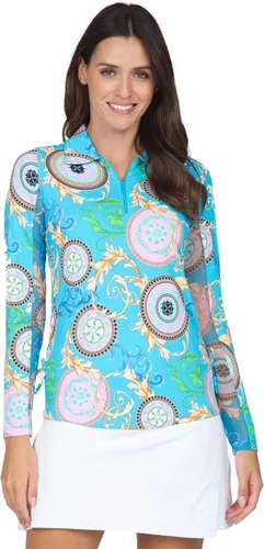 Miniatura 5 de IBKUL Athleisure Wear 48654 - Polo de manga larga con protección solar UPF 50+ Icefil Cooling Tech Debbie Print de longitud ajustable