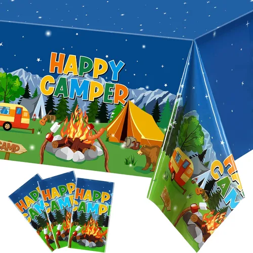 Miniatura 8 de Tegeme Mantel de plástico con temática de fogata y bosque, 1 pieza, para campamento, fiesta, suministros de decoración