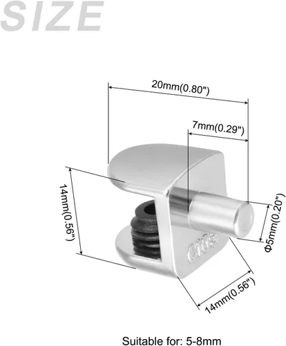 Miniatura 2 de METALLIXITY Soporte de estante de vidrio (para 0.197-0.315 in de grosor), 10 unidades, clips de vidrio ajustables de aleación de zinc, soporte