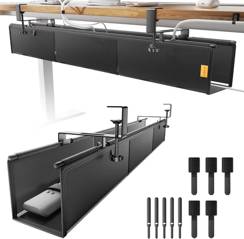 Miniatura 10 de Bandeja de organización de cables para debajo del escritorio, sin taladro, bridas incluidas, material de lona ecológico, diseño de malla