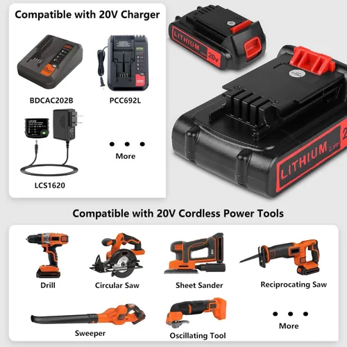Miniatura 4 de KINGTIANLE 2 paquetes de batería de repuesto para Black and Decker 20v Max 2500mAh, Batería de repuesto LBXR20 LB20 LBX20 LBX4020 de tiempo