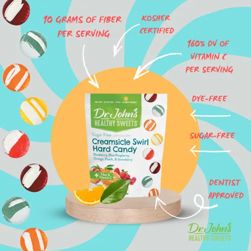 Miniatura 3 de Dr. John's Healthy Sweets Creamsicle Swirl - Caramelo duro con cero azúcar, sin colorantes, a base de plantas, apto para keto, 100 unidades, bolsa