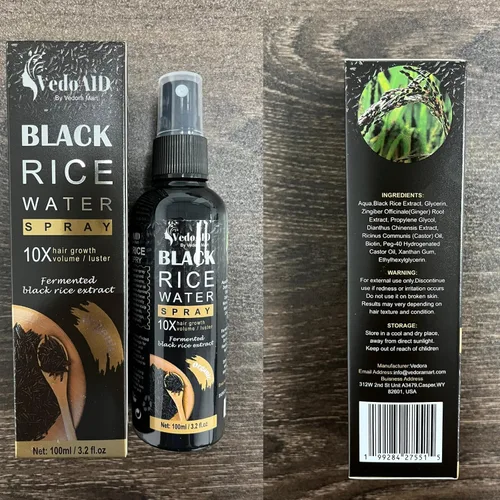 Miniatura 9 de Spray de agua de arroz negro para el crecimiento del cabello, suero orgánico para el cabello con aceite de ricino y raíz de jengibre, fortalece