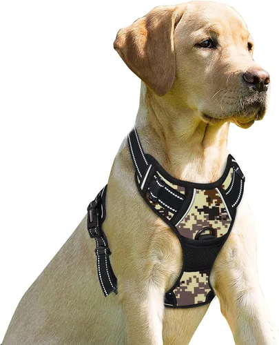 Miniatura 16 de BARKBAY Arnés sin tirones para perro, clip frontal, resistente, reflectante, mango de fácil control para pasear perros grandes (negro, L)