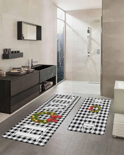 Miniatura 2 de Tapete de baño de Navidad a cuadros para bañera, antideslizante, de secado rápido y absorbente, de tierra de diatomeas, para fregadero de cocina