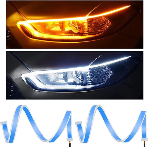 TOPKU Tira de luz LED, 2 unidades, 24 pulgadas, DRL, color blanco y ámbar, tira de luz de tubo de superficie para faros delanteros, luz de