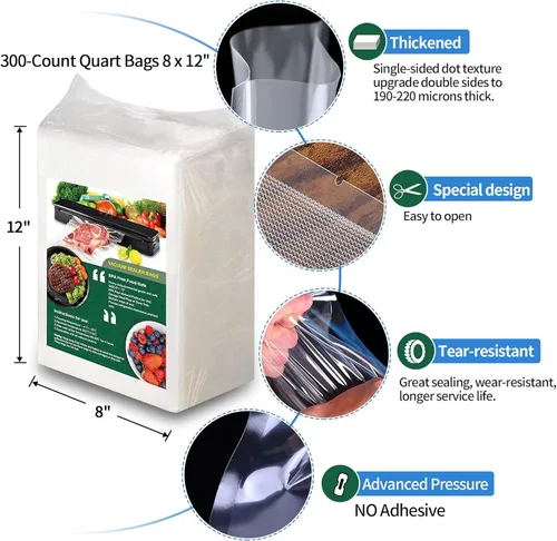 Miniatura 4 de AENTGIU 300 bolsas selladoras al vacío de alimentos de 8 x 12 pulgadas, bolsas gruesas sin BPA compatibles con la mayoría de máquinas de vacío