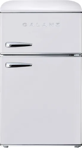 Galanz GLR31TWEER - Refrigerador compacto retro de doble puerta, minirefrigerador con termostato mecánico ajustable y congelador, color blanco, 3.1