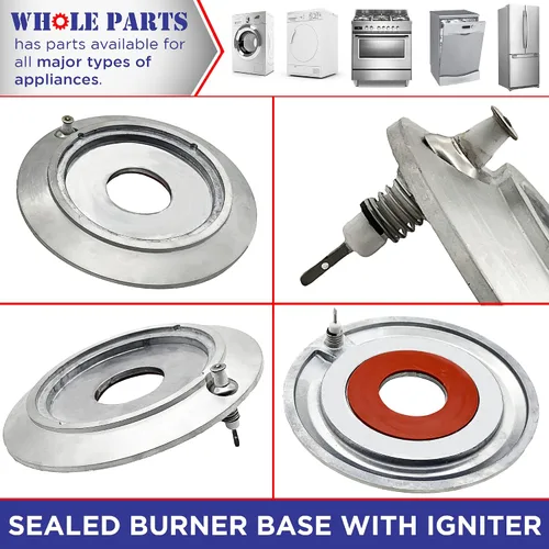 Miniatura 2 de Base de quemador sellada Whole Parts mejorada con encendedor # de pieza PB050081 - Reemplazo y compatible con algunos rangos Viking