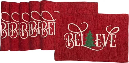 Juego de seis (6) manteles individuales de Navidad con textura de chenilla de Fancy Fun, tejido de tapicería, para fiestas, Navidad, temporadas de