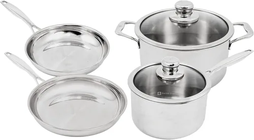 Miniatura 3 de Swiss Diamond Premium Clad - Juego de utensilios de cocina de acero inoxidable de 5 capas de 10 piezas con acabado exterior satinado, juego de ollas