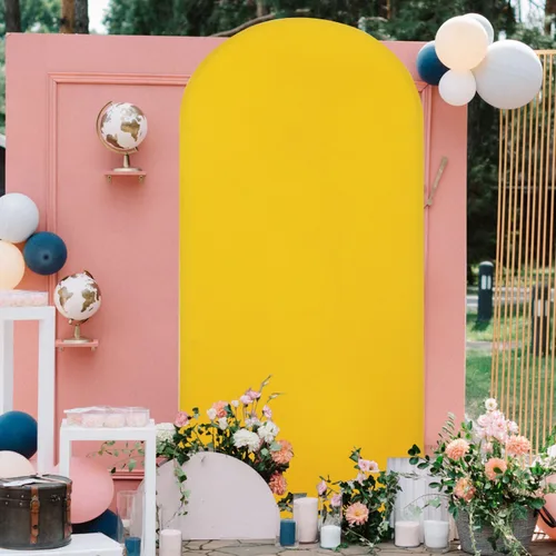 Miniatura 4 de FOTSHARER Cubierta de Arco de Boda Dorada 4x7.2 Pies Cubierta de Arco de Spandex Tela de Fondo Cubiertas de Arco de Globos para Despedida de Soltera