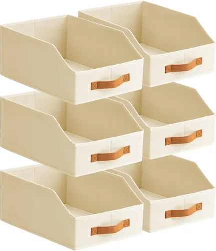Homsorout Contenedores de almacenamiento de tela para organizar, paquete de 6 cajas de almacenamiento grandes trapezoidales plegables con asa