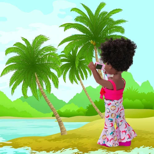Miniatura 8 de ZQDOLL Muñeca negra y muñeca negra de 14.5 pulgadas de silicona afroamericana con 2 juegos de ropa y equipo de viaje, cámara, mochila, lentes, etc.