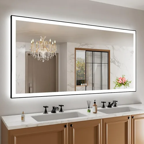 Miniatura 38 de Amorho Espejo de baño LED de 24 x 32 pulgadas con luces, iluminación frontal y retroiluminación, regulable continuamente, antiniebla, vidrio Frente