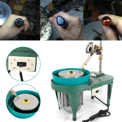 Miniatura 6 de Máquina pulidora de piedra de jade, máquina de facetado de gemas de 180 W 2800 RPM con disco de regazo de 6 pulgadas y brazo manipulador, 110 V