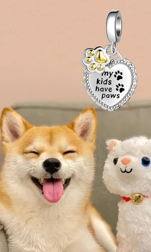 Miniatura 8 de NanMuc Abalorios de Pandora con estampado de pata chapado en oro, cachorro, perro, corazón, mascota, gato, aninmal, compatible con pulseras Pandora