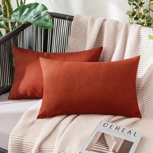 Miniatura 70 de MIULEE Paquete de 2 fundas decorativas para almohadas de exterior, sólidas, impermeables, de lino sintético, estilo granja de jardín, fundas de Óxido