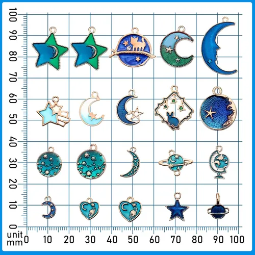 Miniatura 2 de Hicarer 160 piezas dijes para pulseras, dijes mixtos de sol, estrella y luna antiguos, dijes de esmalte plateado celestial para hacer joyas
