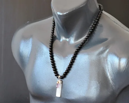 Miniatura 152 de Colgante de turmalina cruda natural, Collar de cuentas de ónix negro genuino, Collar de piedra negra, Collar de piedras preciosas, Cuentas de 0.315