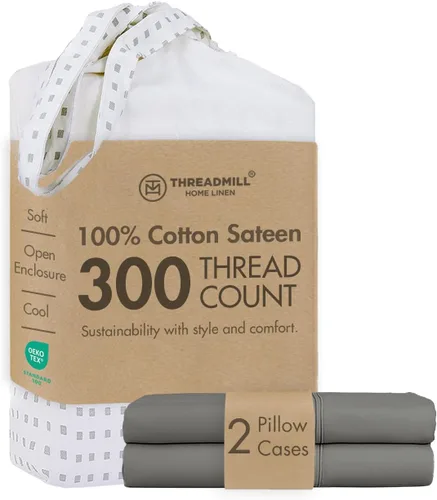 Threadmill Home Linen Bedding - Juego de sábanas de 300 hilos, 100 % algodón, juego de cama de lujo, 4 piezas, tejido de satén suave, color blanco
