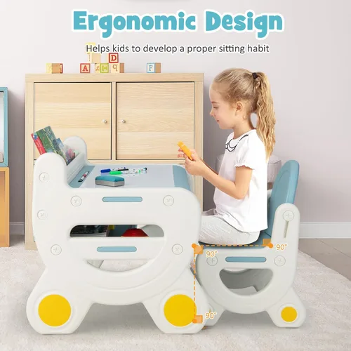Miniatura 5 de Costzon - Juego de mesa y silla para bebé, escritorio de actividades de plástico con pizarra, bolígrafos de acuarela, borrador de pizarra y estante