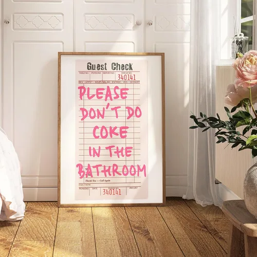 Miniatura 3 de Please Don't Do Coke in the Bathroom Print Guest Check Funky Retro Wall Art Funny Toilet College Dormitorio Decoración Femenino Arte Femenino Rosa