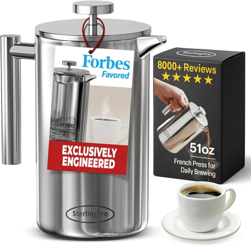 Prensa de café francesa de acero inoxidable y doble pared de SterlingPro. Espejo