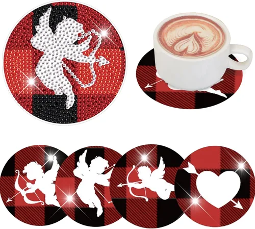 Miniatura 18 de Kit de 8 posavasos de pintura de diamante con soporte, posavasos de gnomo 5D de diamante, manualidades de arte de diamante, posavasos de diamante 8