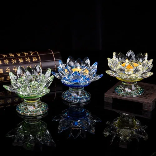Miniatura 4 de Portavelas de loto de cristal, portavelas de flor de loto, soporte para velas votivas de pétalos de loto con base de cristal, candelabro de loto