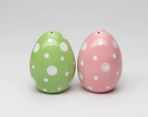 Miniatura 2 de Juego de cocteleras de sal y pimentero de huevo de Pascua rosa y verde de cerámica fina, 2-3/4 pulgadas de alto