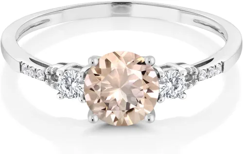 Miniatura 136 de Gem Stone King Anillo de compromiso de 3 piedras preciosas redondas de oro blanco de 10 quilates con piedra natal de 0.236 in con piedra natal