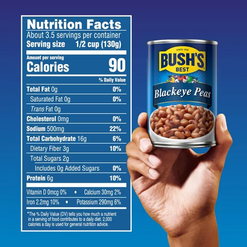 Miniatura 2 de BUSH'S BEST Guisantes Blackeye enlatados de 15.8 onzas, fuente de proteína y fibra a base de plantas, bajo en grasa, sin gluten, (paquete de 12)
