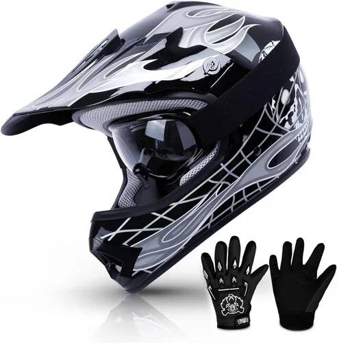 TCMT Casco de motocross para jóvenes, certificado por DOT, casco de motocross ATV de cara completa para niños con gafas, guantes y bolsa para casco
