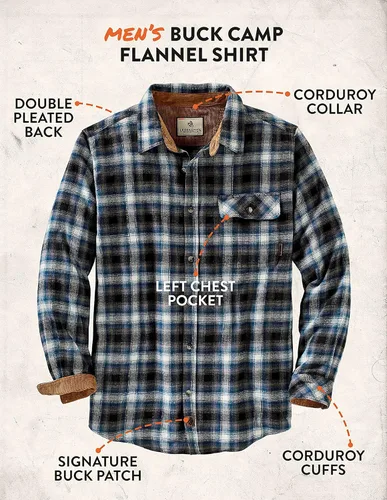 Miniatura 5 de Legendary Whitetails Men's Buck Camp Flannel, Long Sleeve Plaid Button Down Casual Shirt, Corduroy Cuffs