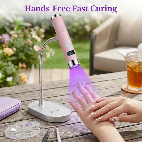Miniatura 6 de Linssy - Mini luz UV para uñas con sensor automático y soporte de cuello de cisne, lámpara de uñas inalámbrica portátil con pantalla LCD, luz UV