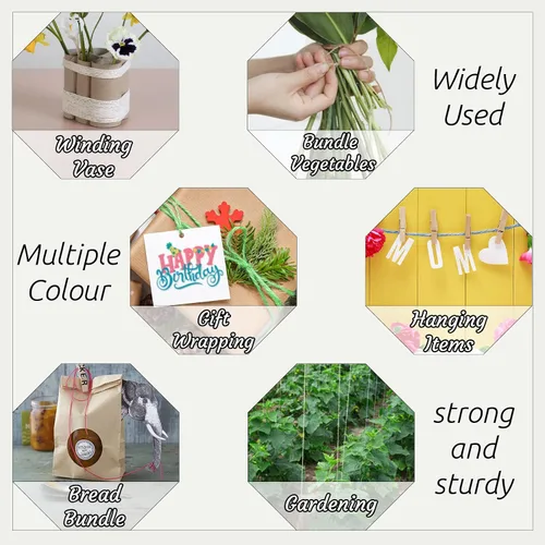Miniatura 6 de Cuerda de yute natural de 0.079 pulgadas y 328 pies para manualidades, cuerda de yute de colores de 3 capas para envoltura de regalos, jardinería