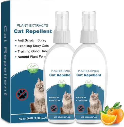 Spray disuasorio para gatos, 2 piezas de disuasión natural para gatos al aire libre e interior, eficaz disuasorio en aerosol para gatos para marcas